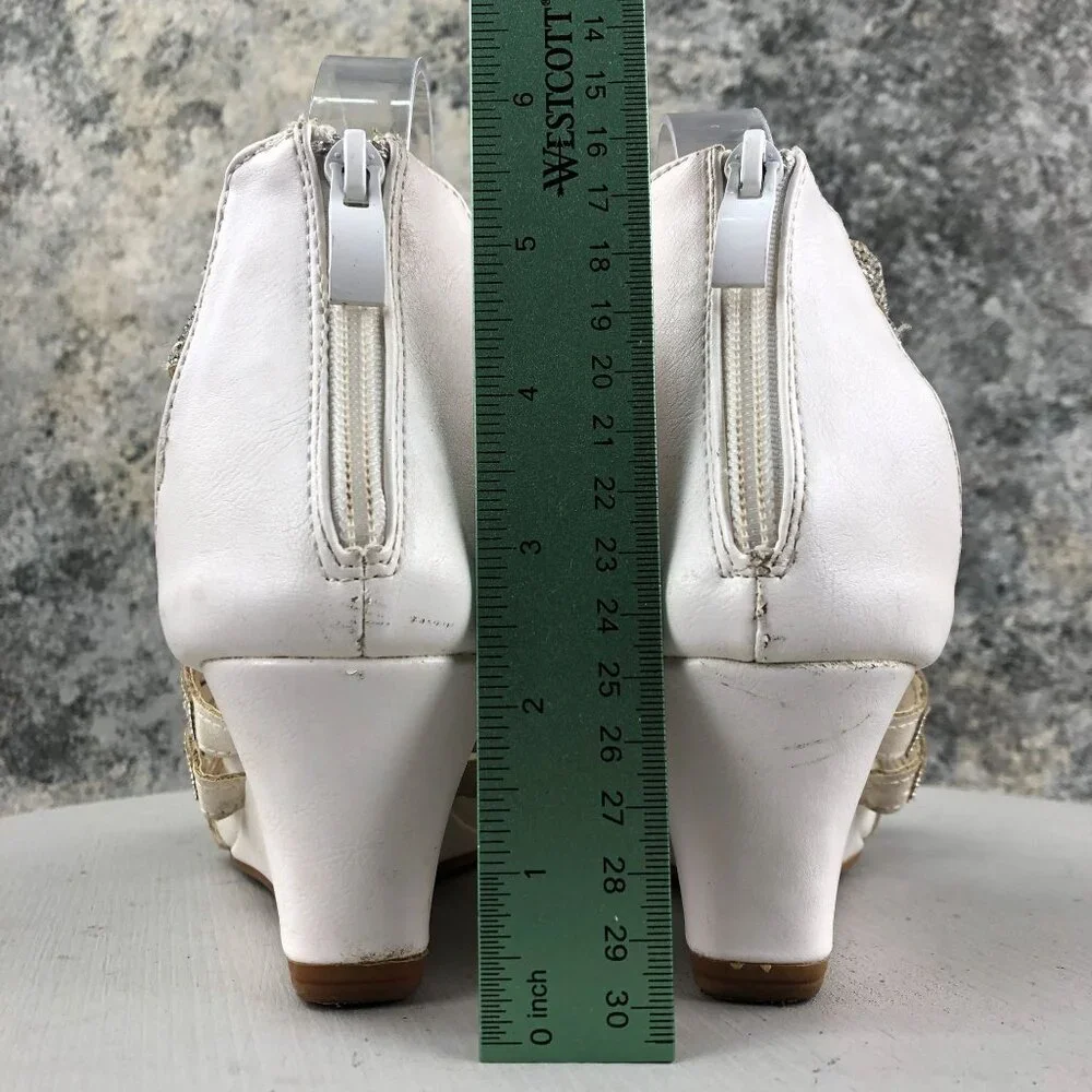 Patrizia by Spring Step Women's Size 41 (9.5-10) White Embellished Wedge Heels